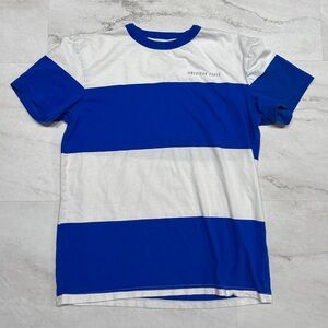 American Eagle Blue & White Striped Logo Tshirt Size XS